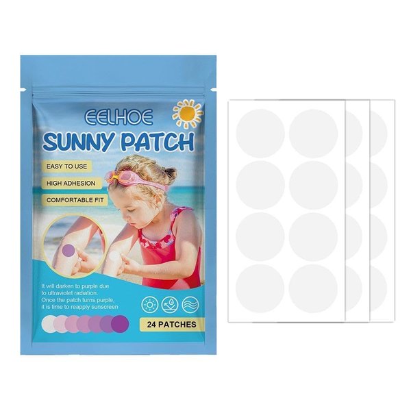 24 Pcs White UV Stickers for Sunscreen, Waterproof Changes Color UV Detection Stickers, Sun Cream Stickers to Reapply,UV Detection Reminder UV Patch for Kids Adults Waterproof Patches,Face