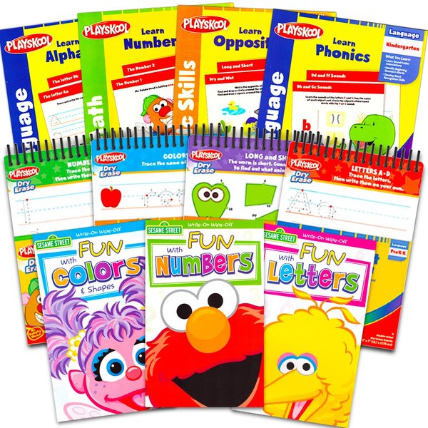 Playskool Kindergarten Pre K Learning Study Bulk Activity Set - Workbook Dry Erase Board Bundle | Alphabet, Numbers, Math, Counting, More | Sesame Street Playskool Classroom Supplies