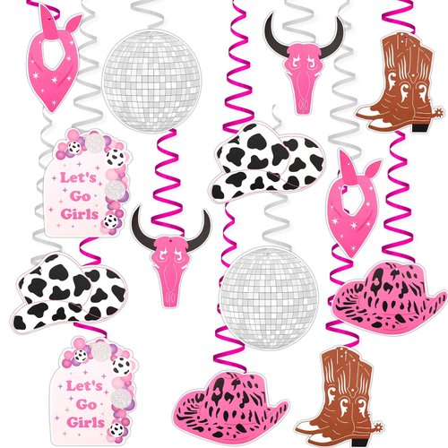 LUTER 28pcs Cowgirl Party Hanging Decorations, Cowgirl Party Decorations Pink Bachelorette Party Decorations for Western Disco Party Cowgirl Birthday Bachelorette Party