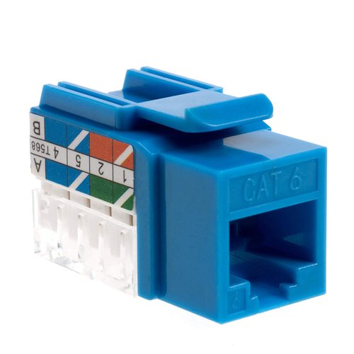 SATMAXIMUM Cat6 45° Angled Keystone Ethernet Wall Jack Punch Down UTP 45-Degree (Easier Termination Than 90-Degree), RJ45 Slim Profile Speed Termination Blue (50)