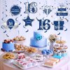 Blue Silver 16th Birthday Hanging Swirls Decorations for Boys, 16Pcs Happy 16 Year Old Birthday Foil Swirl Party Supplies, Sixteen Birthday Ceiling Hanging Decor