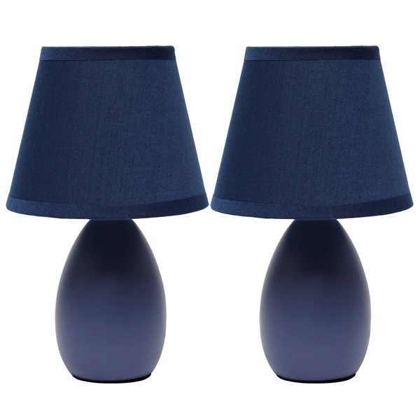 Simple Designs LT2009-BLU-2PK Mini Egg Oval Ceramic Table Desk Lamp 2 Pack Set, Blue
