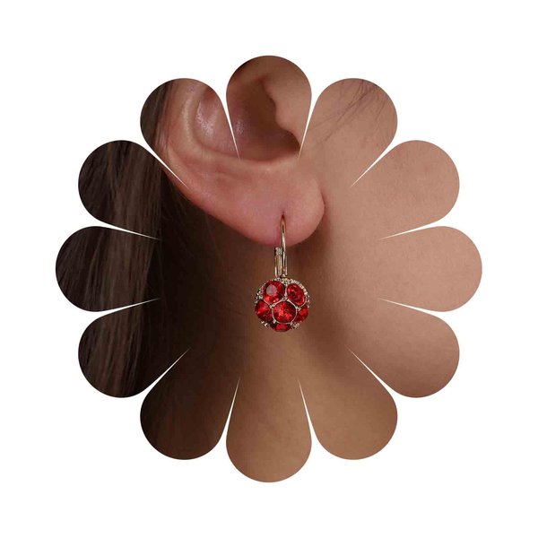 Sttiafay Vintage Ruby Dangle Earrings Red Crystal Ball Earrings Red Ruby Stud Earrings Gold Round Leverback Earring Jewelry for Women and Girls