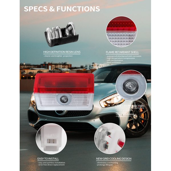 Lzmytsdklo 2Pcs Car Door Lights, HD Lighting Projector LED Welcome Light Ghost Shadow Accessories for MCBenZ A/B/C/E/M/ML/GL/GLA/GLC/GLS Series Running Board Lights