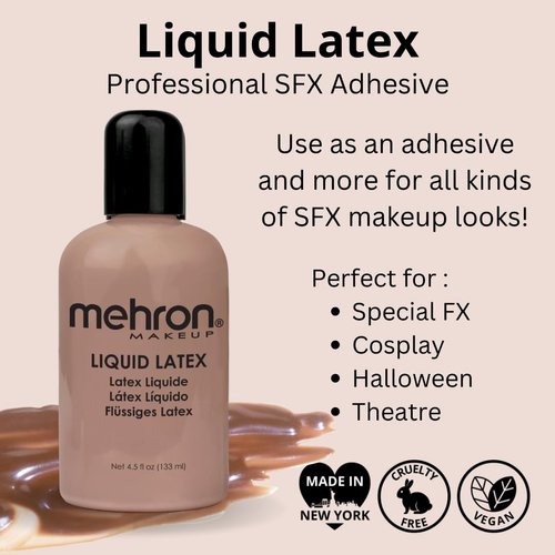 Mehron Makeup Liquid Latex | SFX Makeup | Halloween Latex Makeup | Latex Glue for Skin | Prosthetic Glue 4.5 fl oz (133 ml) (Dark Flesh)
