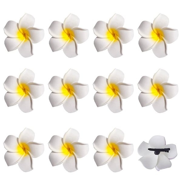12Pcs 2.4inch Hawaiian Plumeria Flower Foam Hair Clip Bohemia Style Beach Flower Hairpin Barrette for Wedding Party Beach Vacation