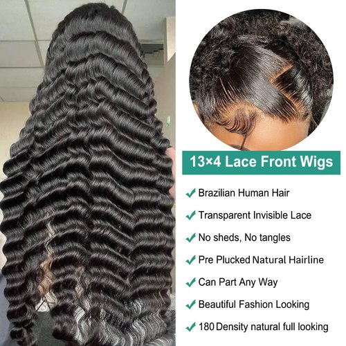 Ferzzon 30 Inch Deep Wave Lace Front Wigs Human Hair 13x4 HD Deep Wave Lace Front Wigs for Women Glueless Transparent Lace Frontal Human Hair Wigs