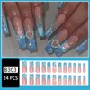 Blue Press on Nails Long Coffin Fake Nails Little Bear Heart With Rhinestones Design Acrylic Nail Charms Medium Coffin False Nails for Women and Girls Nails Art Daily Wear