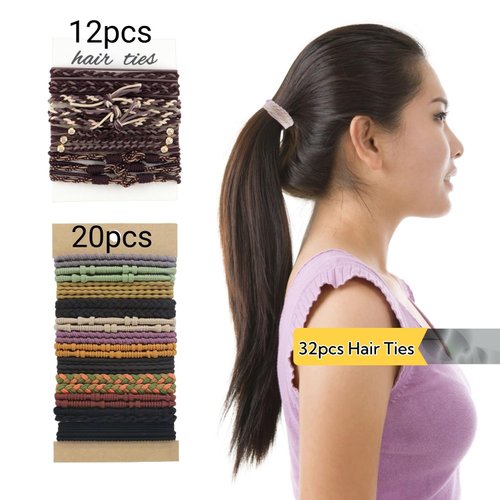 32pcs Boho Hair Ties Bracelets,Muti Style,Ponytail Holders for Women and Girls,Cute Hair Bands for Thick or Thin Hair, No Damage Elastic Hair Tie, Hair Accessories (Blue)