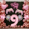 Pink Video Game Balloons, Video Game Controller Birthday Number Mylar Foil Balloon, Level Up Balloons for Girls Game On Birthday Decorations Video Game Gaming Theme Party Supplies (9th)