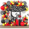 MEETINGU Black and White Checkered Flags and Race Car Happy Birthday Banner, Racing Checkered Flag Banner Race Car Birthday Party Decorations for Kids Boys Birthday Baby Shower Home Decorations