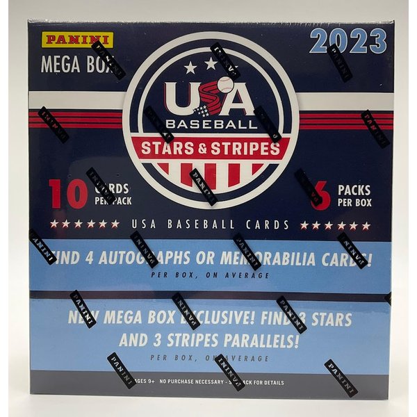 Panini 2023 Stars & Stripes Baseball Trading Card MEGA Box [6 Packs, 4 Autograph OR Memorabilia Cards] Team USA