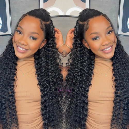 Glueless Wigs Human Hair Pre Plucked 5x5 HD Lace Closure Wigs Human Hair Glueless Wear And Go Deep Wave Lace Front Wigs Human Hair Curly Human Hair Wigs For Black Women (Black, 24 Inch, Curly)