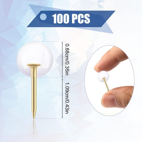 AIEX 100pcs Clear Round Push Pins, Gold Ball Push Pins with Storage Box Round Thumb Tacks Bulk for Daily Study Office Data Storage Organizing Files (Gold)