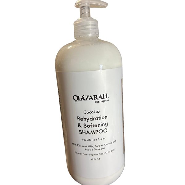 OLAZARAH Cocolux Rehydration Shampoo with Coconut Milk & Sweet Almond Oil - All Hair Types - Sulfate-Free, 32 Fl. oz (with pump)
