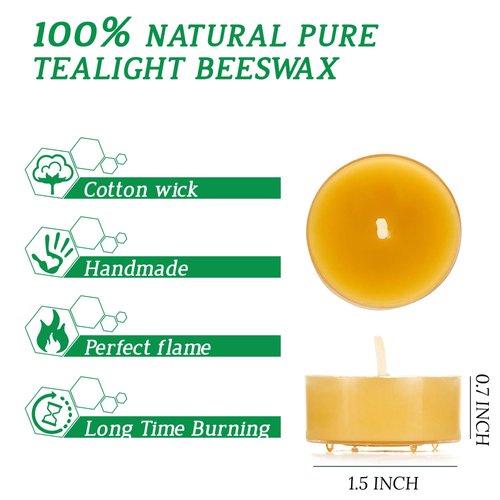 Beeswax Tealight Candles, Tea Lights Candles 12 Pack 4 Hours of Each, Natural Beeswax Tealights for Home Decor & Ambiance, Long-Lasting & Eco-Friendly