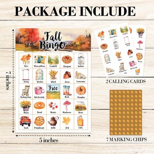 Fall Bingo Game Cards, Autumn Bingo Games for Adults, Fall Harvest Bingo Cards Supplies, Thanksgiving Party Birthday Party Bingo Decor Favors, Card Gifts for Friends Family Holiday, 01