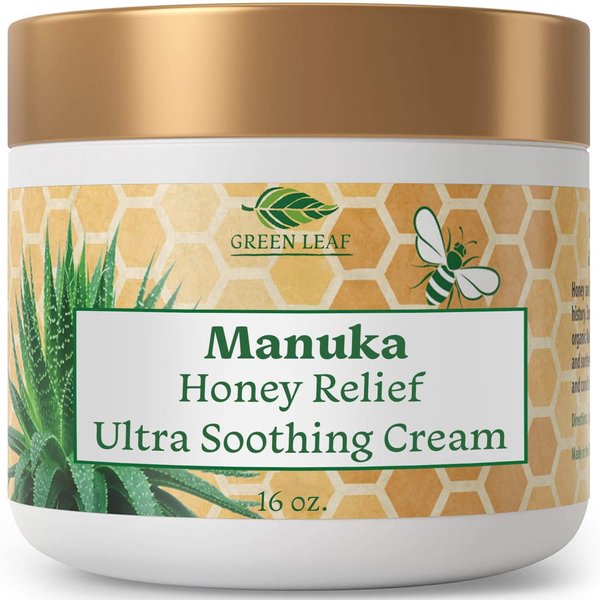 Green Leaf Naturals Manuka Honey Cream - Eczema Honey Cream (16oz) Moisturizer Lotion - Ultra Soothing Relief - Face & Body Care, Itchy, Dry Skin Rash Healing Ointment - For Adults & Kids
