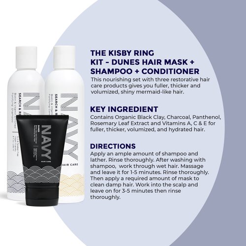 NAVY Hair Care Shampoo Conditioner Dunes Set | Search and Rescue Kisby Ring Hair Care Kit | Hydrating Hair Clay Mask, Hair Strengthening Shampoo, Conditioner for Damaged Hair