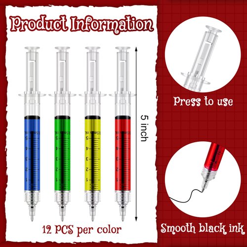 Maitys Syringe Pen Nurse Pen Nurse Gifts Bulk with Blood IV Bag Designed Sticky Notes Multicolor Novelty Pen for Nursing Student School Supply Imaginary Doctor Play for Party Favor(96 Pcs)