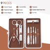 Manicure Set, FAMILIFE Manicure Kit - Nail Kit Mens Grooming Kit Pedicure Kit 9PCS Gifts for Men Boyfriend Nail Clipper Set Stainless Steel Professional Nail Set Care Manicure Tools Leather Case Brown