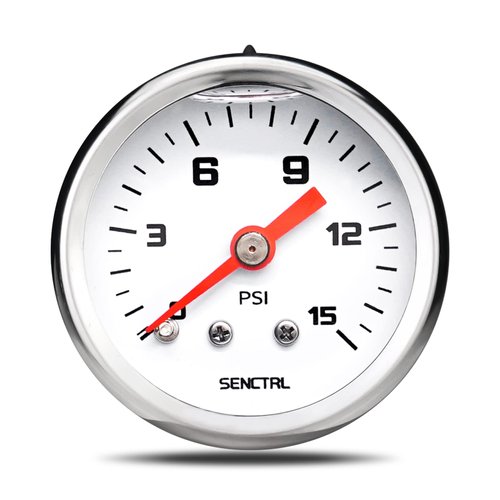 SENCTRL 0-15 Psi Fuel Pressure Gauge, 1-1/2" Dial Size, 1/8" NPT Back Mount, Silicone Oil Liquid Filled, Stainless Steel Case, Inline Low Pressure Gauge, for Water Oil Air Pressure Test
