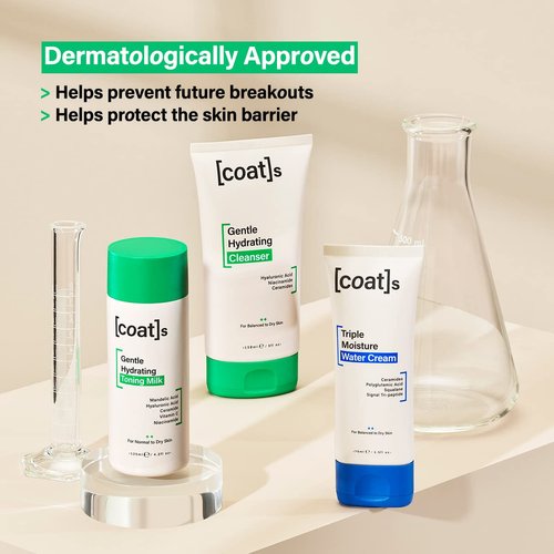Coats Skin Care Set Bundle, Gentle Hydrating Face Cleanser + Toner + Face Moisturizer. Skincare Set for Women and Men with Hyaluronic Acid + Ceramides, Combination to Dry Skin (150ml + 125ml + 75ml)
