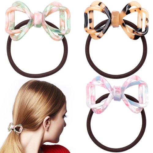 HINZIC 3PCS Bowknot Hair Ties Flower Hair Scrunchies Elastic Hair Bands for Hair Styling Daily Stretchy Ponytail Holder Hair Accessories for Women Girls Gift