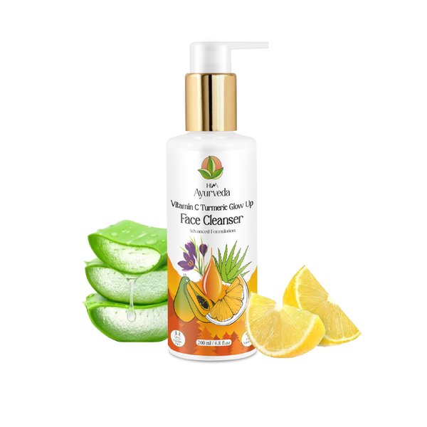 HIM AYURVEDA VITAMIN C FACE WASH ERICHED WITH LEMON, HONEY,PAPAYA,TURMERIC, ALOE VERA AND KASHMIRI SAFFRON - NO PARABENS, SULPHATE, SILICONES, 200ML