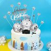 23PCS Disco Ball Cake Toppers 70's Disco Theme Cake Decoration Set with DJ Bling Silver Mirror Balls Centerpiece and Mini Microphone Radio Toy Decor for Women Men 1970s Dance Birthday Party Supplies