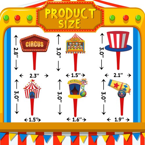 40 Pcs Circus Cupcake Toppers - Carnival Party Decorations and Circus Party Cupcake Toppers - Perfect for Circus Birthday Cupcake Toppers, Carnival Baby Shower,and Circus Cake Decor