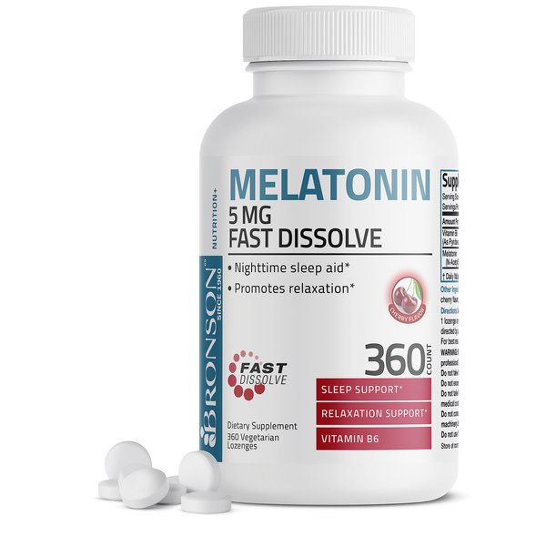 Bronson Melatonin 5mg Fast Dissolve Cherry Flavor Tablets with Vitamin B6 - Nighttime Sleep Aid - Promotes Relaxation, 360 Vegetarian Chewable Lozenges