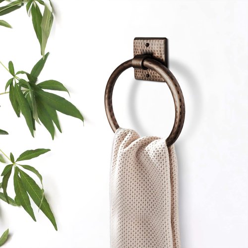 Monarch Abode 17089 Metal Round Towel Ring Holder Hand Hammered Bathroom Hardware, 7 inch, Antique Copper Finish