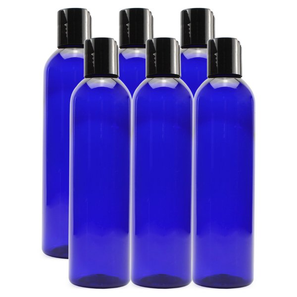Cornucopia 8oz Empty Plastic Squeeze Bottles with Disc Top Flip Cap (6 pack); BPA-Free Containers For Shampoo, Lotions, Liquid Body Soap, Creams