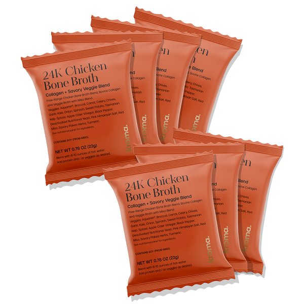 Kroma 24k Chicken Bone Broth, Dairy & Gluten Free Powder Mix with Collagen, Protein, Turmeric, Ginger, Gelatin & other Organic Ingredients, Promotes Gut Health & Healthy Skin, Hair & Nails - 7 Packets