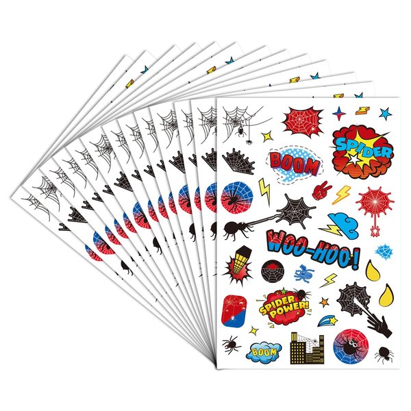 24pcs Halloween Craft Stickers for Kids, Waterproof Spider Web Spider Stickers Colorful Spider Themed Decal Halloween Label Stickers for Water Bottle Laptops Phone Case Luggage Guitar