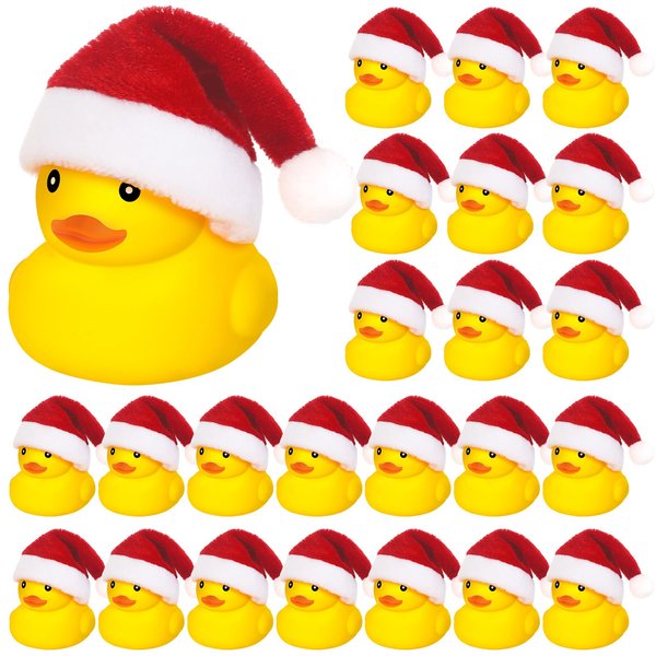 Liliful 24 Set Christmas Rubber Ducks with Christmas Hats Small Bathtub Yellow Ducks Mini Floating Squeaky Rubber Ducks Bath Toys for Baby Shower Holiday Decor Xmas Home Birthday