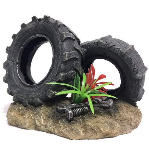 SLOCME Aquarium Tyre Decorations - Resin Material Tyre Decorations，Fish Tank Tyre Ornament Aquarium Environment Friendly Decorations