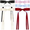 6PCS Long Tail Design Bowknot Barrettes with Tassel Ribbon and Solid Metal Claw Clip, Perfect Hair Accessories for Women and Girls (Black White Beige Pink Blue Wine Red)