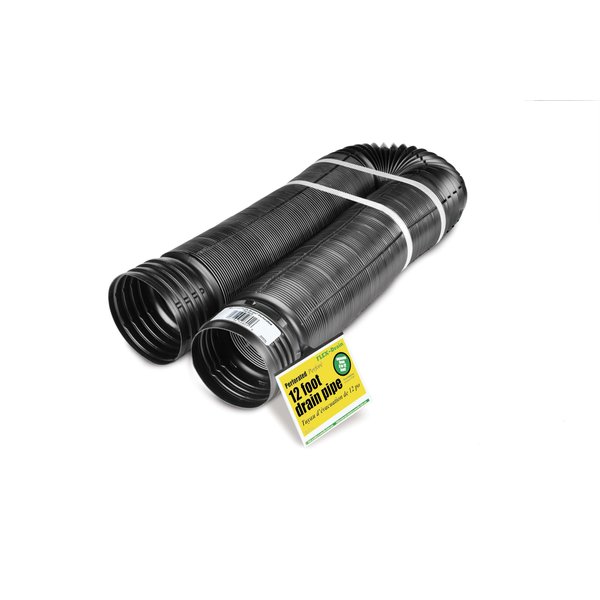 Flex-Drain 51910 Flexible/Expandable Landscaping Drain Pipe, Perforated, 4-Inch by 12-Feet , Black