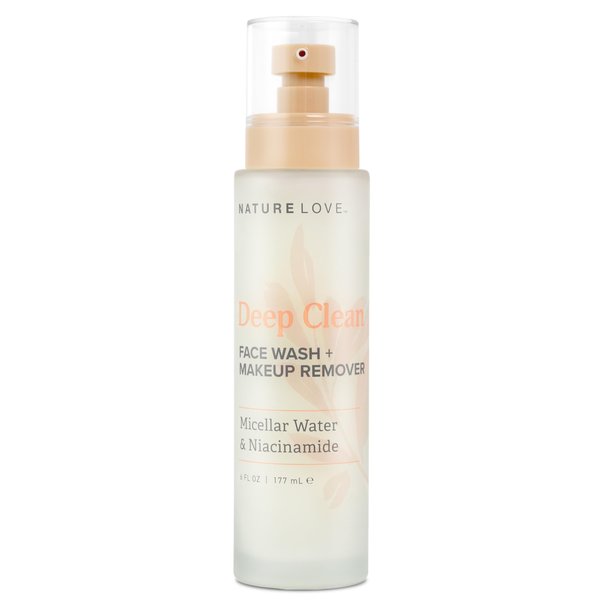 Nature Love Deep Clean Face Wash + Makeup Remover | Micellar Water & Niacinamide | Cleanse Without Stripping Essential Moisture | Paraben Free, Cruelty Free, Made in USA (6 Fl Oz)