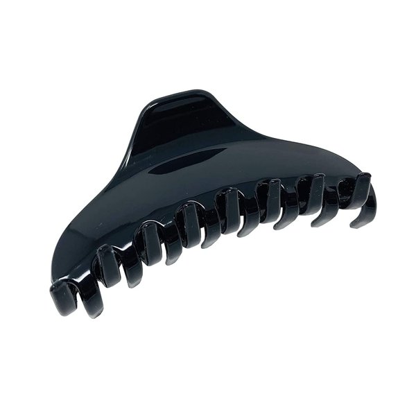 Parcelona French Boss Thin and Narrow Glossy Black Medium Covered Spring Jaw Hair Claw Clip Clutcher Clamp for Fine and Long Hair Types
