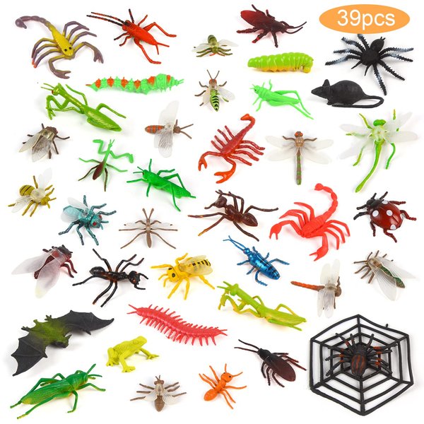 FINGOOO 39 Pack Insects and Bugs for Kids,Assorted Plastic Bug Toys Fake Insects Educational Party Favors