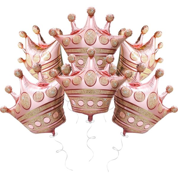 Shiny Pink Crown Balloons Cap Balloon Royal Prince Princess Party Decoration, 6 Pack Rose Gold Crown Shaped Foil Balloons Kids Party King Party Queen Theme Party Supplies Birthday Decoration