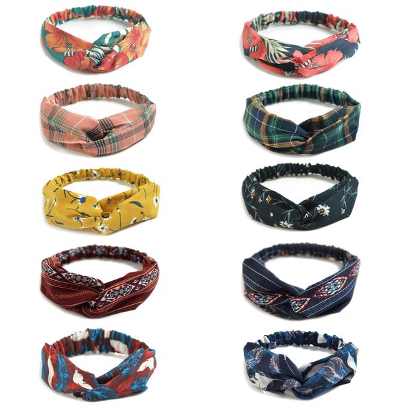 LASAION Headbands for Women 10 Pack Twist Knotted Stretchy Hair Bands