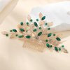Rumtock Green Crystal Gold Leaf Hair Comb for Women Girls Wedding Bridal Hair Accessories