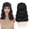 AliRobam Hat with Natural Wave hair Extensions attached for woman Baseball cap wig Short Bob Hairstyle Adjustable Wig (Black)