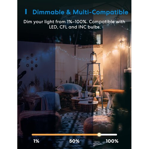Meross Outdoor Dimmer Plug for String Lights, IP44 Smart Outlet Works with Alexa and Google Home, WiFi Light Dimmer with Voice & APP Remote Control, Schedule and Timer, for Dimmable LED, CFL, INC Bulb