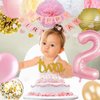 2nd Birthday Girl Decoration, Girls Two Birthday Decoration with Happy Birthday Banner, Number 2 Balloons for Pink and Gold Party Supplies Decoration 2nd Birthday