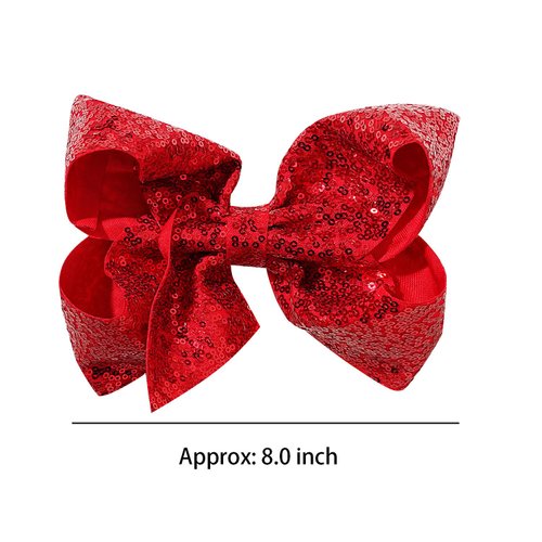1PCS 8 Inch Big Sequin Hair Bows for Girls Alligator Clips Sparkly Glitter Hair Accessories for Little Teen Toddler Girls Kids (Red)